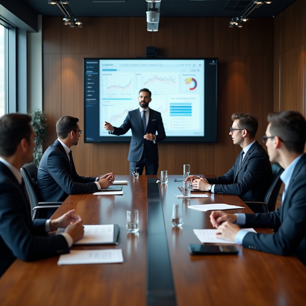 Echipă de produs și marketing discutând date într-o ședință de decizie