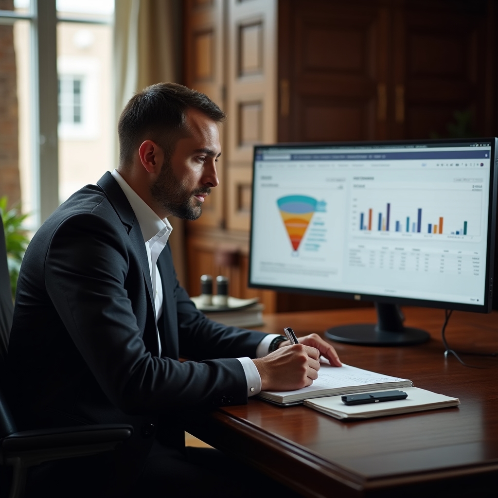 Product manager lucrând cu date de produs